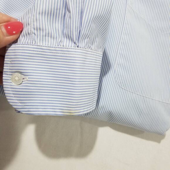 Ben Silver Shirt Mens 17.5 36 Blue Stripe Button Down Dress Classic Pocket - Picture 8 of 13